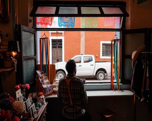 calm reading place near a window in a Mexican home